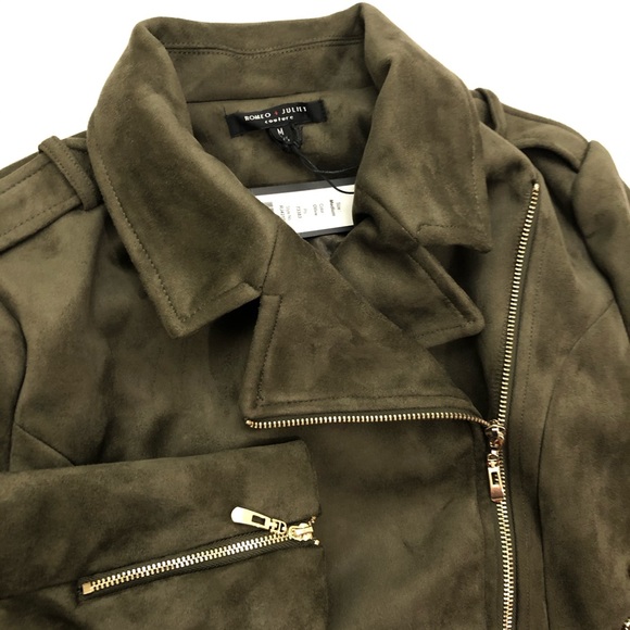 Romeo + Juliet Couture Suede Moto Jacket Olive NWT - Picture 5 of 11
